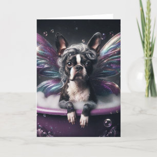 Boston Terrier Fairy i Lila Bathtub Kort