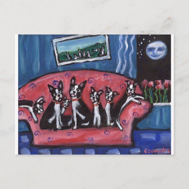 Boston Terrier-familjen soffa Vykort (Framsida)