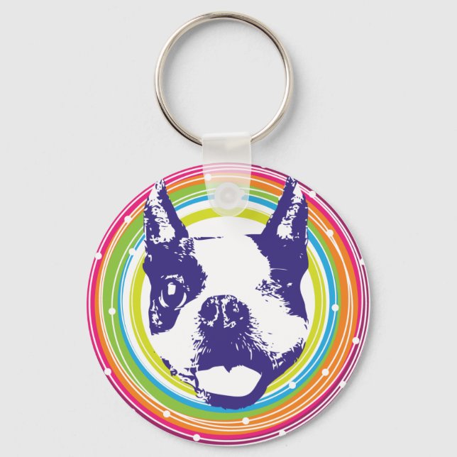 Boston Terrier - färgstarka cirklar Nyckelring (Framsida)