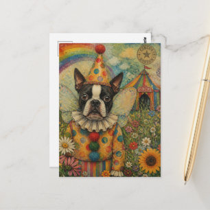 Boston Terrier Fe Clown Färgglad Cirkus Vykort