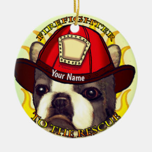 Boston Terrier Firefighter Julgransprydnad Keramik