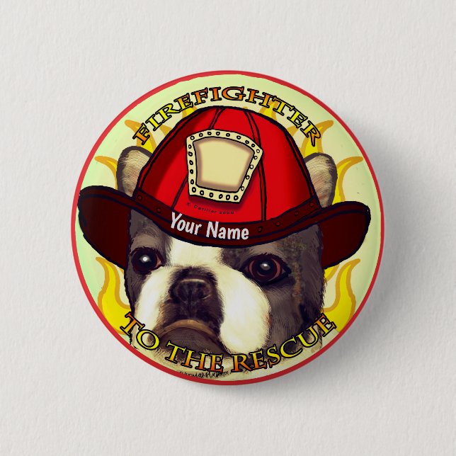 Boston Terrier Firefighter Knapp (Framsida)