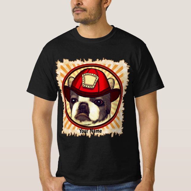 Boston Terrier Firefighter T-Shirt (Framsida)