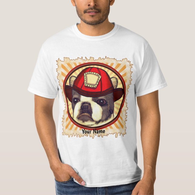 Boston Terrier Firefighter T-Shirt (Framsida)