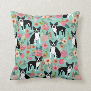 Boston Terrier flickig vintage blommönster - söt Kudde