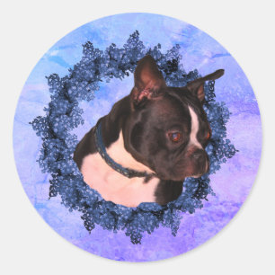 Boston Terrier Flower Wandan Hund Runt Klistermärke