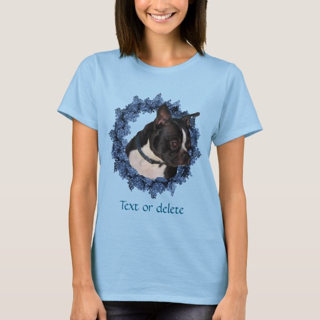 Boston Terrier Flower Wreath Personalized T Shirt (Framsida)