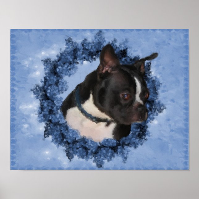 Boston Terrier Flowers Hund Art Photo Painting Poster (Framsidan)