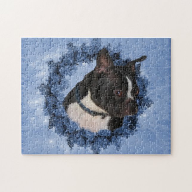Boston Terrier Flowers Hund Art Photo Painting  Pussel (Horisontell)