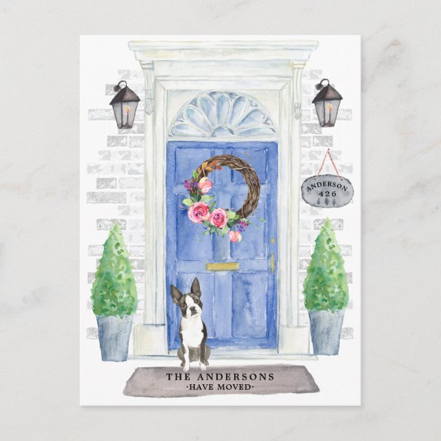 Boston Terrier Flytta Announcement Postcard Vykort (Framsida)