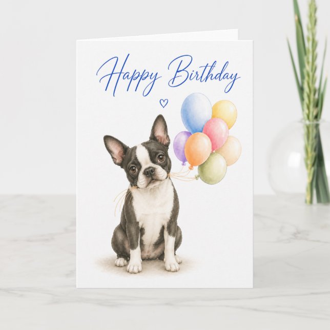 Boston Terrier Födelsedag Kort (Framsida)
