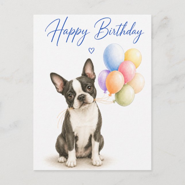 Boston Terrier Födelsedag Vykort (Framsida)