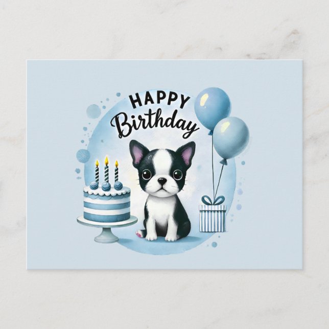 Boston Terrier Födelsedagsinlägg – Söt hundhälsnin Vykort (Framsida)