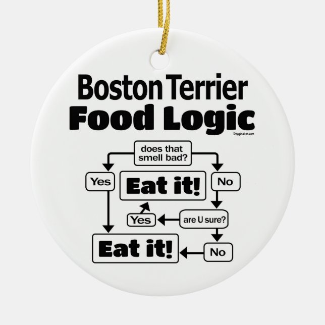 Boston Terrier Food Logic Julgransprydnad Keramik (Framsidan)