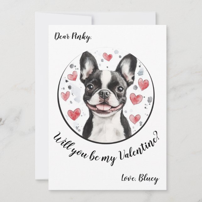Boston Terrier för anpassade Valentines dagskort Julkort (Framsida)