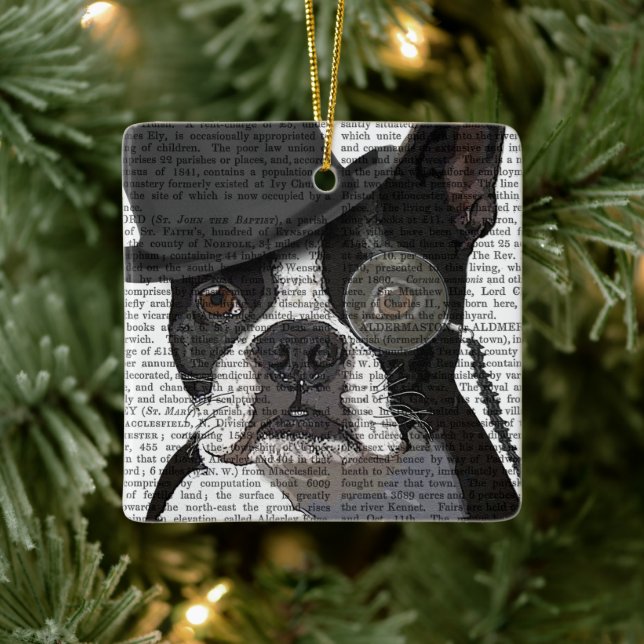 Boston Terrier, Formal Hound and Hat Julgransprydnad Keramik (Träd)