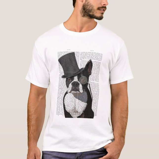 Boston Terrier, Formal Hound and Hat T Shirt (Framsida)