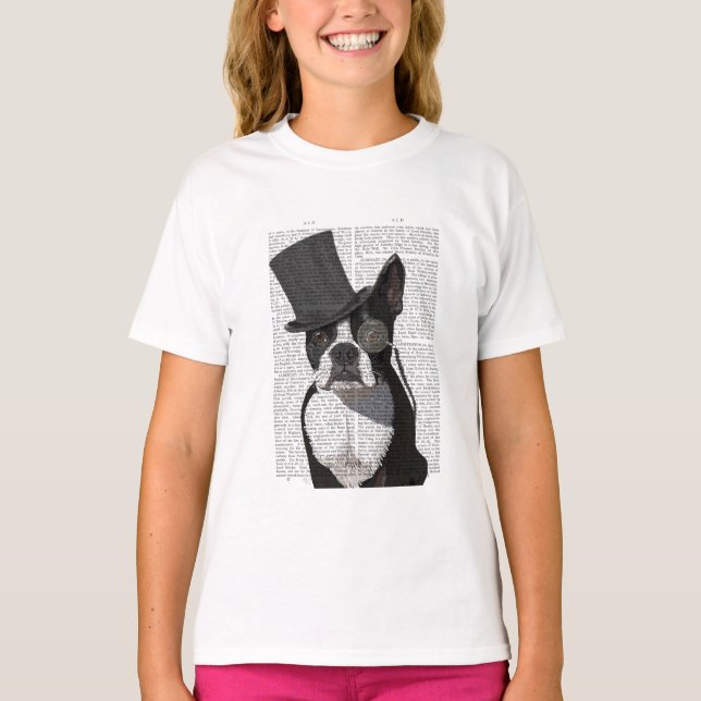 Boston Terrier, Formal Hound and Hat T Shirt (Framsida)