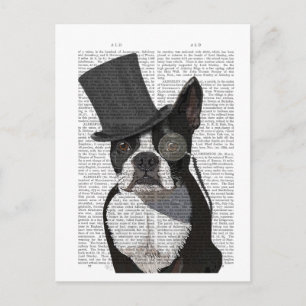 Boston Terrier, Formal Hound and Hat Vykort
