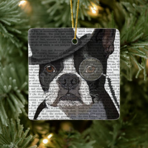 Boston Terrier, Formal Hound och Hat Julgransprydnad Keramik