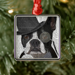 Boston Terrier, Formal Hound och Hat Julgransprydnad Metall