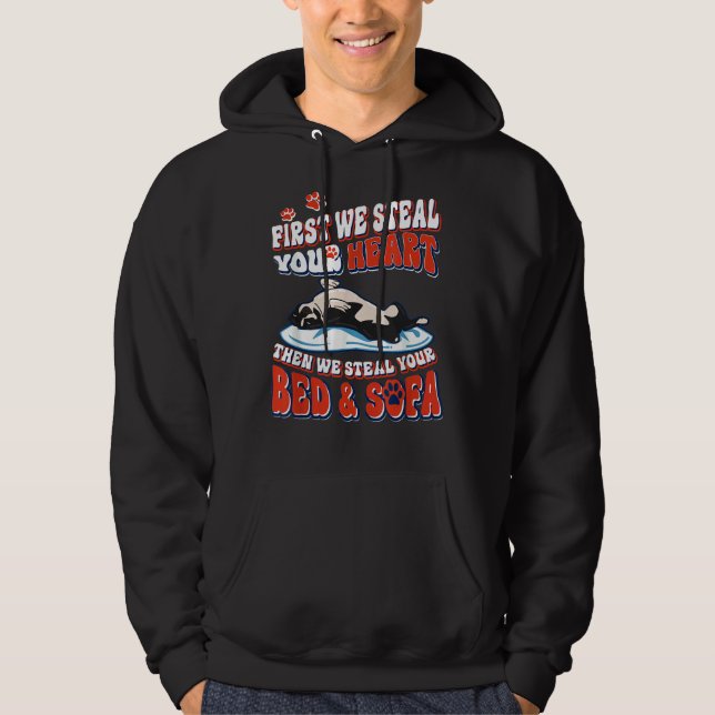 Boston Terrier först vi stjäl ditt hjärta. Hoodie (Framsida)