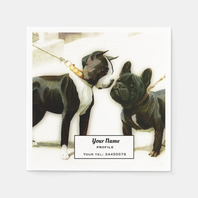 BOSTON TERRIER&FRANSK BULLDOG PAPPERSSERVETT (Framsidan)