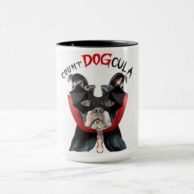 Boston Terrier Funny Count DOGcula Halloween Mugg (Center)