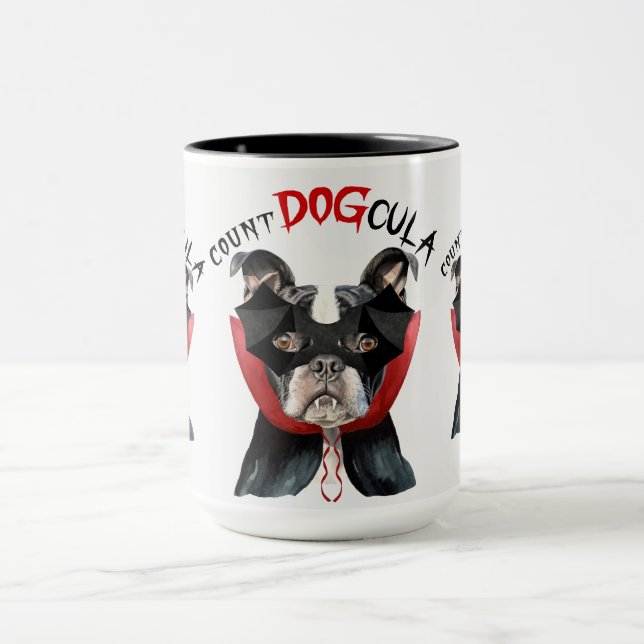 Boston Terrier Funny Count DOGcula Halloween Mugg (Center)