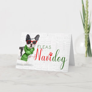 Boston Terrier Funny Fleas Navidog jul Helgkort