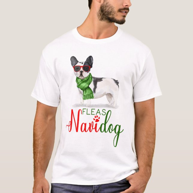 Boston Terrier Funny jul Fleas Navidog T Shirt (Framsida)