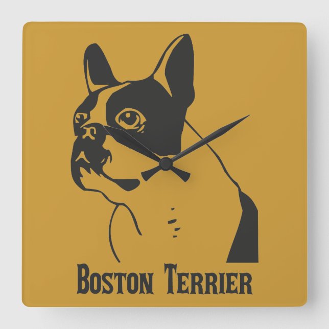 Boston Terrier Fyrkantig Klocka (Framsida)