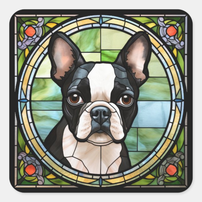 Boston Terrier Fyrkantigt Klistermärke (Framsida)