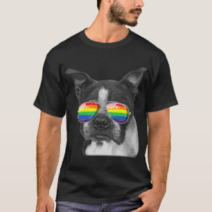 Boston Terrier Gay pride Flagga Sunglasses LGBT T Shirt