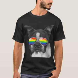 Boston Terrier Gay pride Flagga Sunglasses LGBT T Shirt