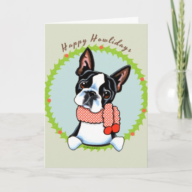 Boston Terrier Glad Höjtid Helgkort (Framsida)