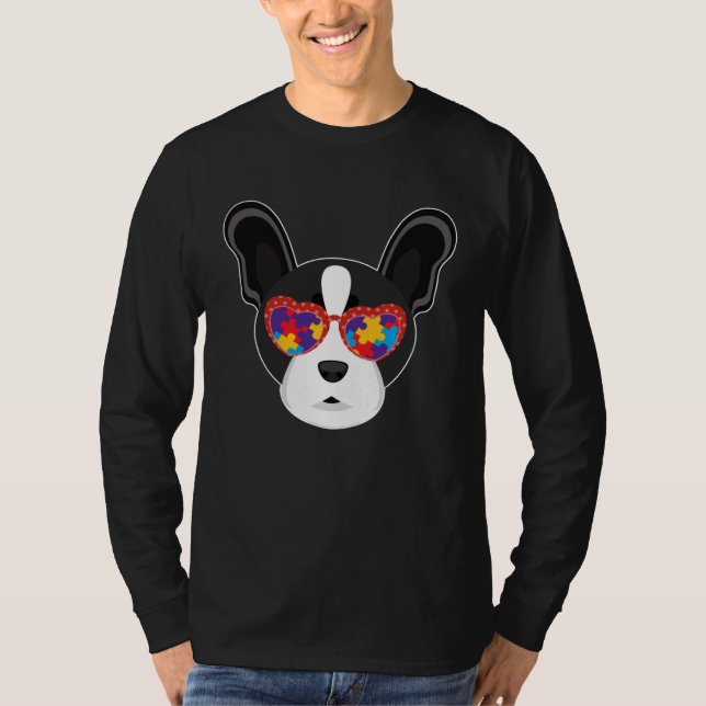 Boston Terrier Glasses Puzzle Autism Awareness Aut T Shirt (Framsida)