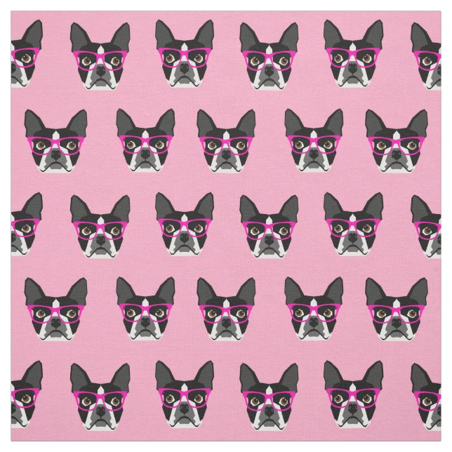 Boston Terrier Glasses - rosa Tyg (Provkarta)