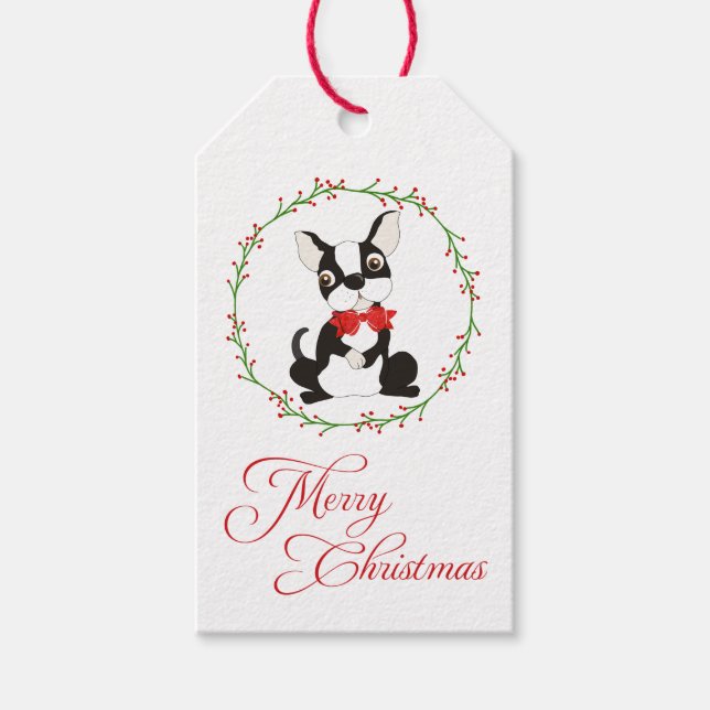 Boston Terrier God jul Presentetikett (Framsidan)