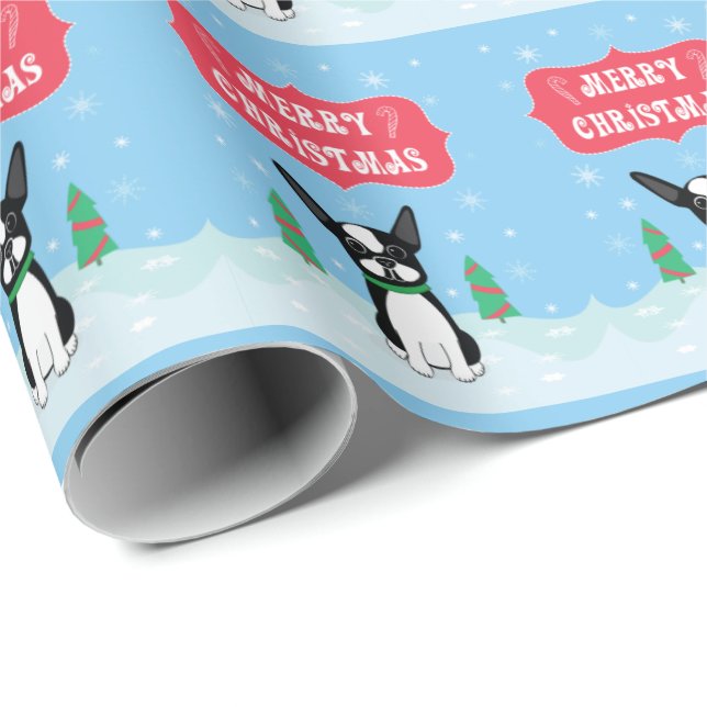 Boston Terrier God jul Presentpapper (Rullad Hörn)