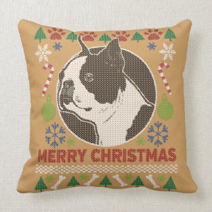 Boston Terrier God jul Ugly Sweater Kudde