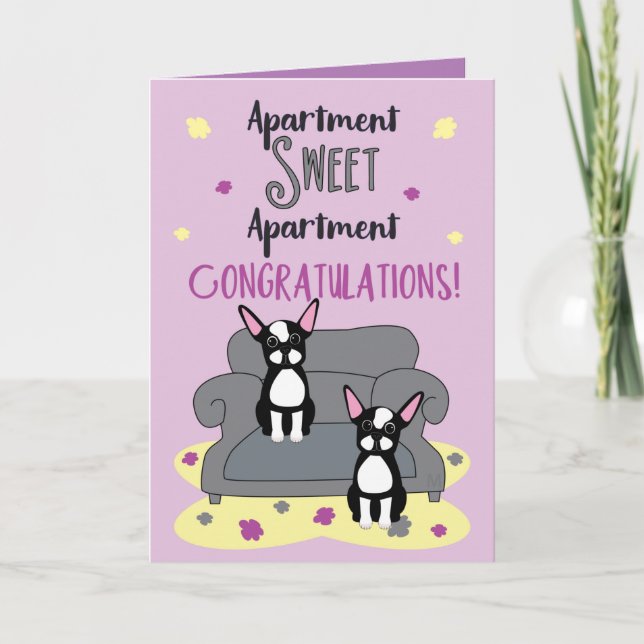 Boston Terrier Gratulerarare på New Apartment Kort (Framsida)