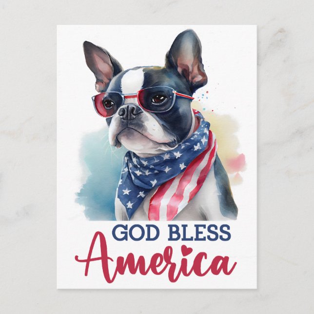 Boston Terrier, Gud välsigne Amerika vykort (Framsida)