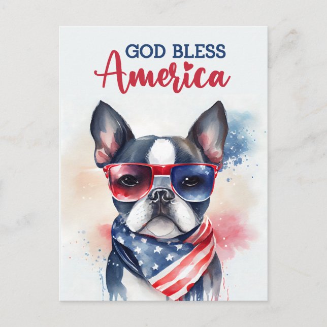 Boston Terrier, Gud välsigne Amerika vykort (Framsida)