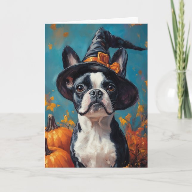 Boston Terrier Halloween Helgkort (Framsida)