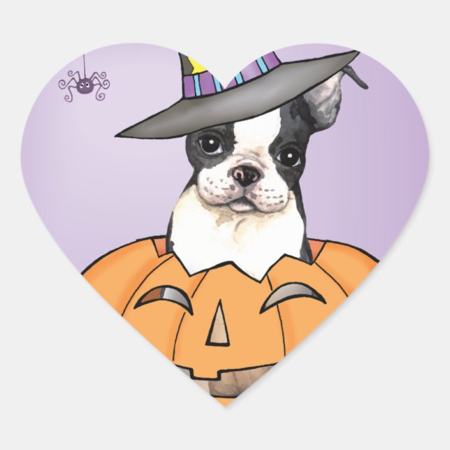 Boston Terrier Halloween Hjärtformat Klistermärke (Framsida)