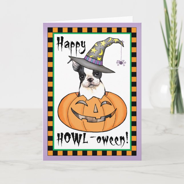 Boston Terrier Halloween Kort (Framsida)
