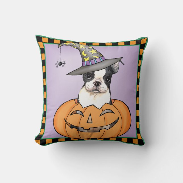 Boston Terrier Halloween Kudde (Framsida)