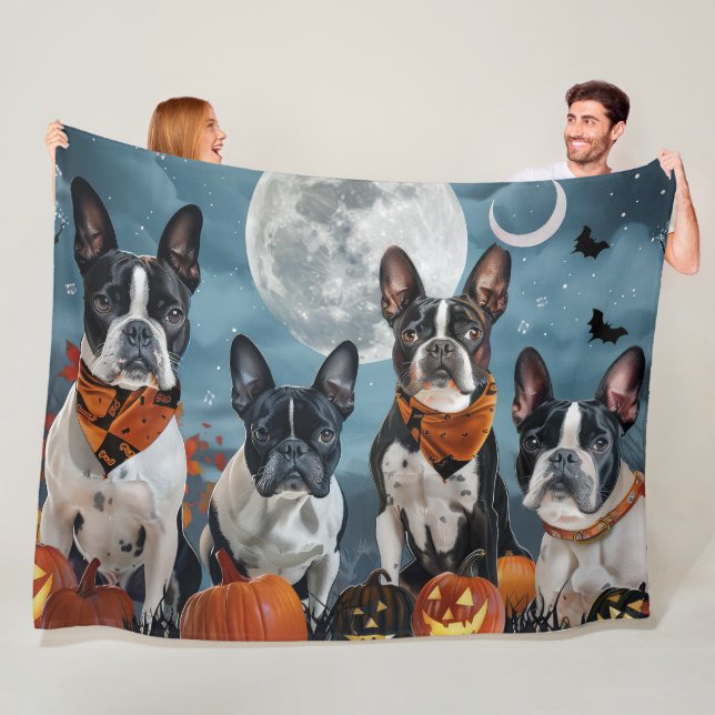 boston terrier Halloween Kuslig Fleecefilt (På plats)
