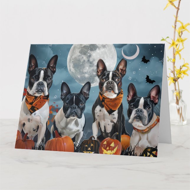 boston terrier Halloween kuslig Kort (Gul blomma)